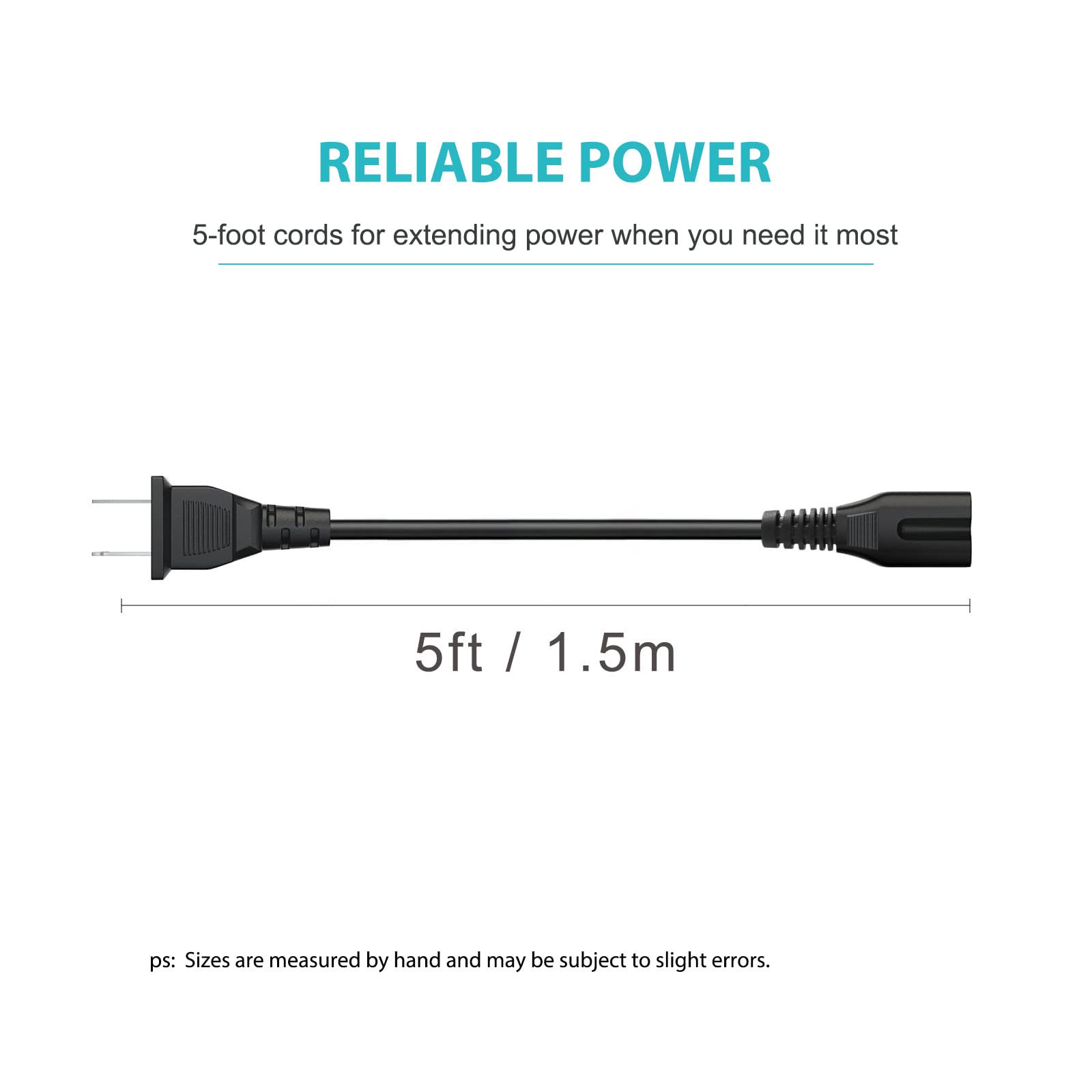 2 Pack 2 Prong Ac Tv Power Cord For Samsung Un40 Un43 Un49 Un50 Un55 Un60 Un65 Un70 Un75 Un78 Series Smart Tv 24 32 40 43 48 49 50 55 60 65 75 85 Inch, Ps4 Ps5 Ps3 Xbox One Power Cable Replacement 5Ft