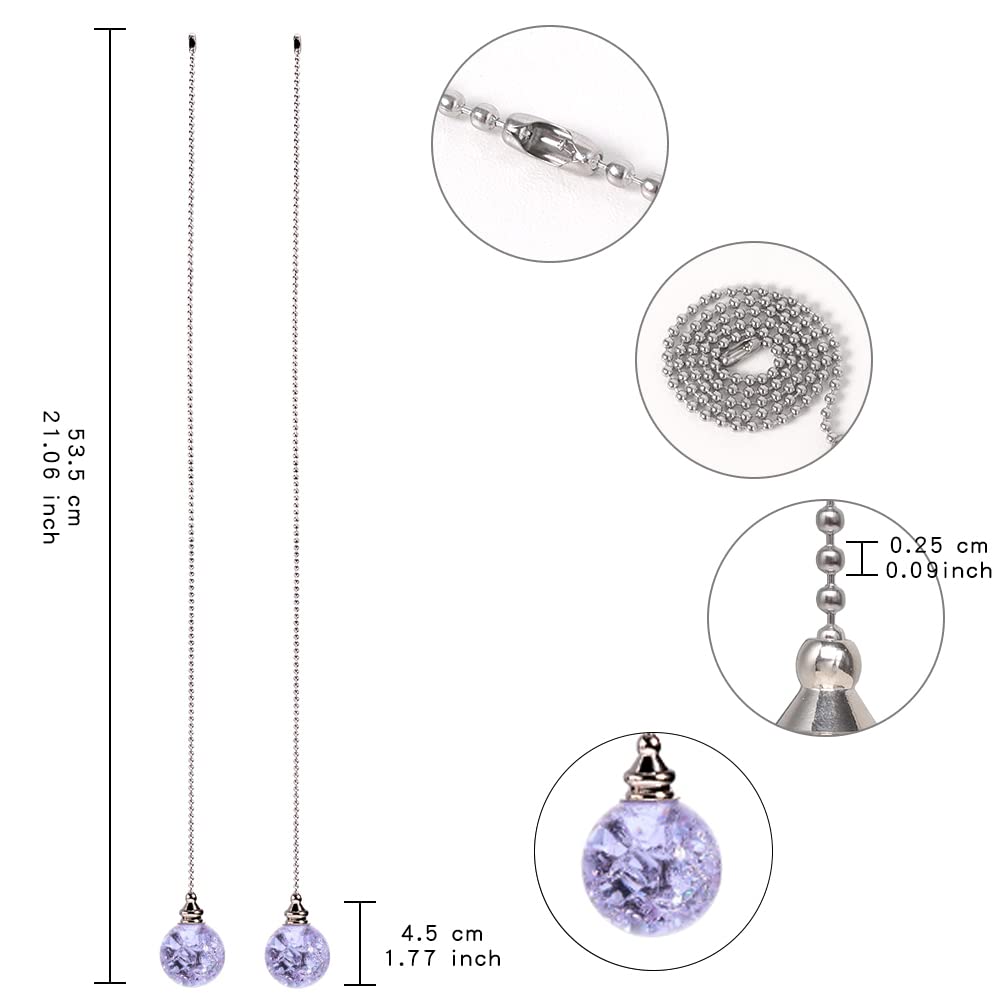 Longsheng   Since 2001   2Pcs Purple Pull Chain Crystal Glass Ice Cracked Ball Pull Chain For Ceiling Fan Light Decoration 50Cm