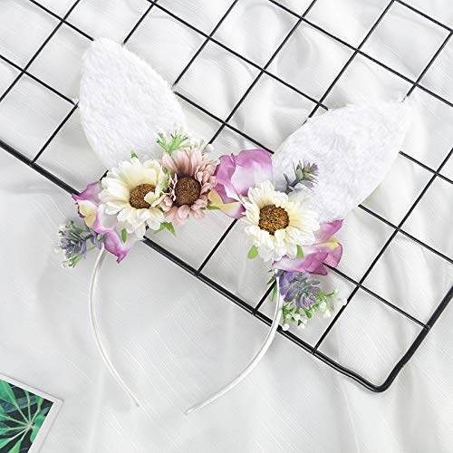 Lddcx Easter Bunny Ear Headband Crown Garland Flower Birthday Headwear Rabbit Cosplay Photography Prop.(Ldz50) (A)