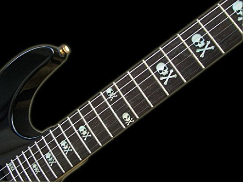 Inlay Sticker Fret Markers For Guitars & Bass   Skull With Crossbones (Sideways)   White Pearl