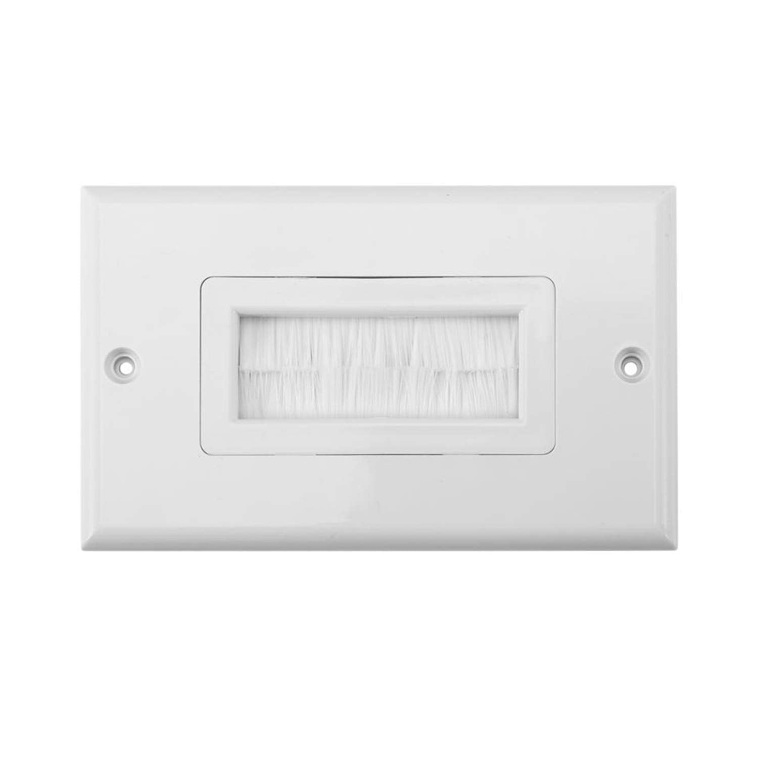 Rlecs 2 Pack White Brush Wall Plate Single Port Multipurpose Outlet Cover Wall Mount Panel For Multimedia Hdmi Hdtv Speaker Wire