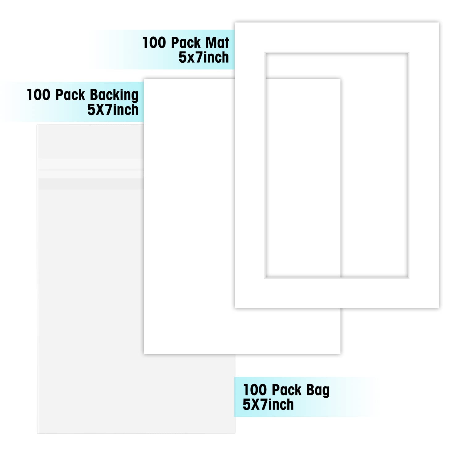 Pack Of 100 5X7 White Picture Mats Mattes With White Core Bevel Cut For 4X6 Photo + Back + Bags
