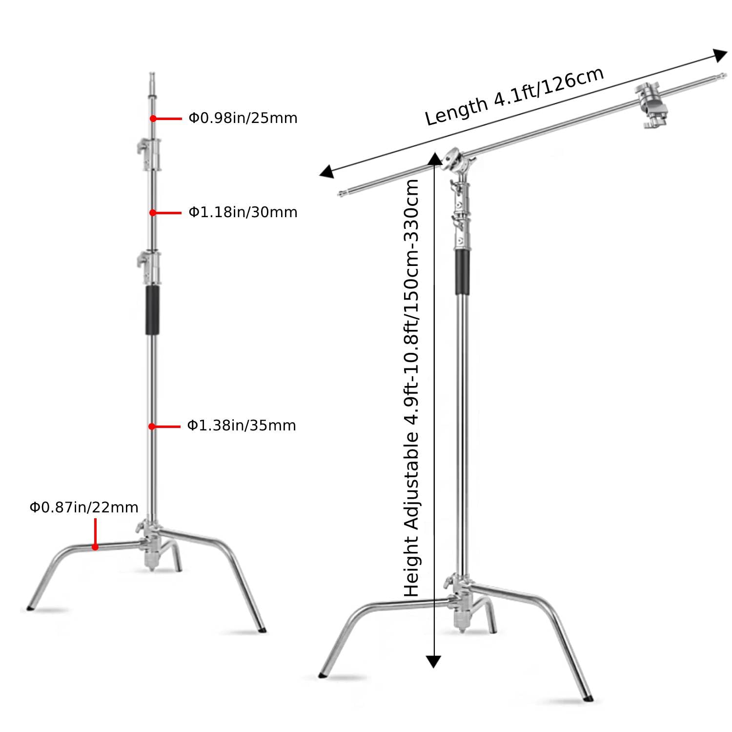 Itotin Heavy Duty C Stand With Boom Arm, Stainless Steel Heavy Duty Photography Light Stand, Adjustable Height 4.9Ft 10.8Ft, Wit