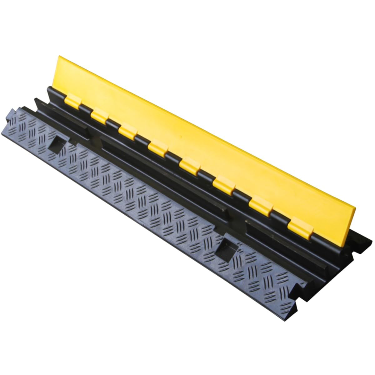 Kable Kontrol Atlas Heavy Duty Cable Protector Ramp   2 Channel   1 Pc   40� Long Black & Yellow   24,000 Lbs Capacity   Rubber Speed Bump Wire Protector Cord Cover   Cp9987