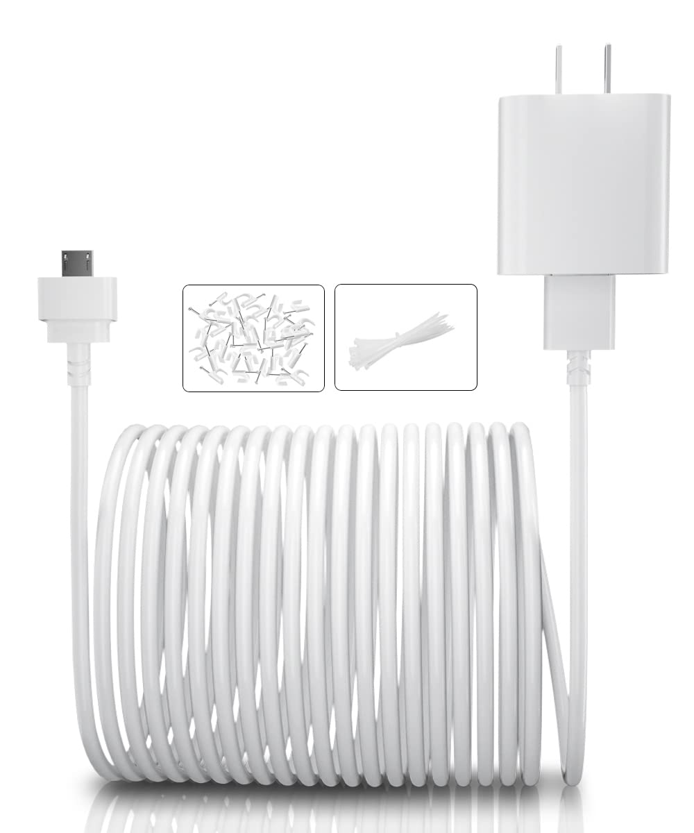 Itramax 20 Ft Blink Mini Charger Cable With Wall Adapter(1 Pack),Charger Brick And Micro Usb End Camera Charging Extension Cord