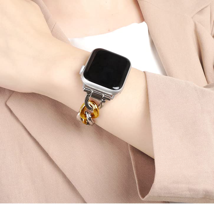 Kolgios 42/44/45/46Mm Gold&Sliver Cool Women Chain Metal Smartwatch Bands Compatible For Apple Watch Bands Series 10/9/8/7/6/5/S