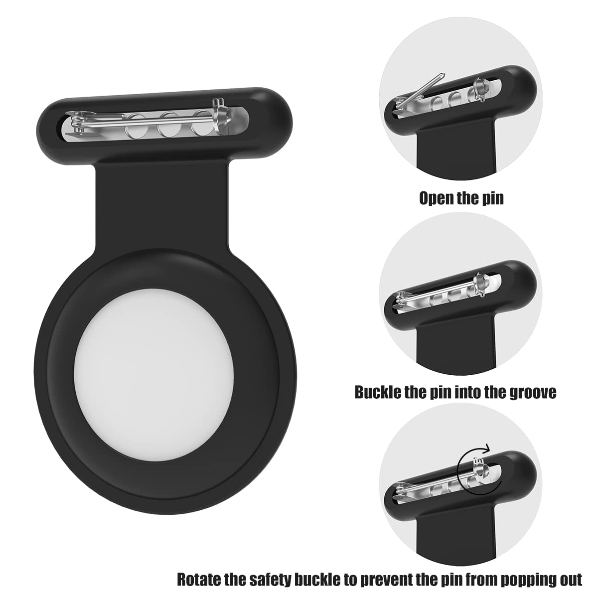 Airtag Holder With Safety Pin(2 Pack, Black), Hidden Wearable Airtag Case With Badge Brooch Clip For Clothes Of Kids, Teens, Toddler. Compatible With Apple Air Tag Gps Tracker