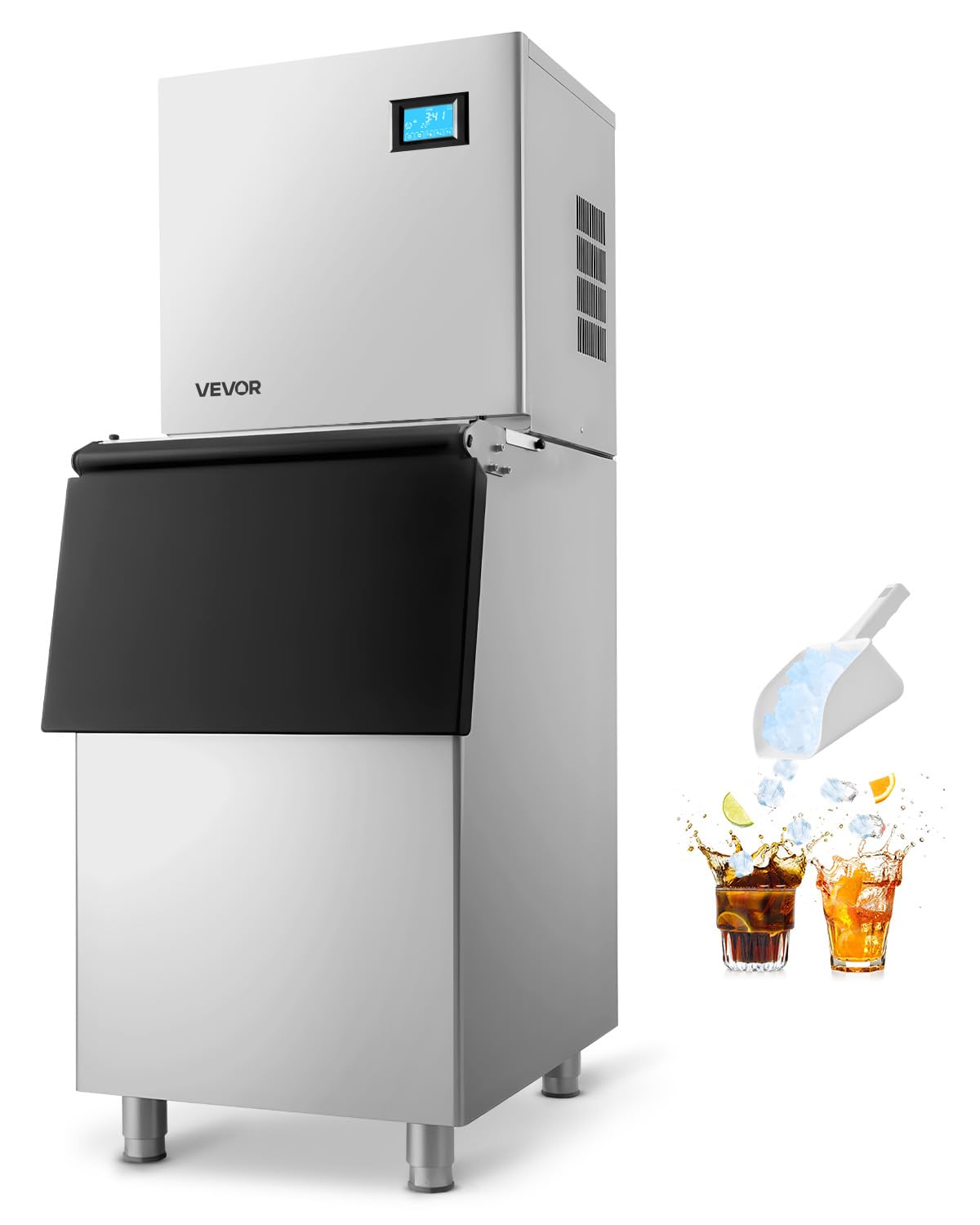 VEVOR Commercial Ice Maker Machine, 360LBS/24H Ice-Making Machine with 250LBS Large Storage Bin, Auto Self-Cleaning Ice Maker wi