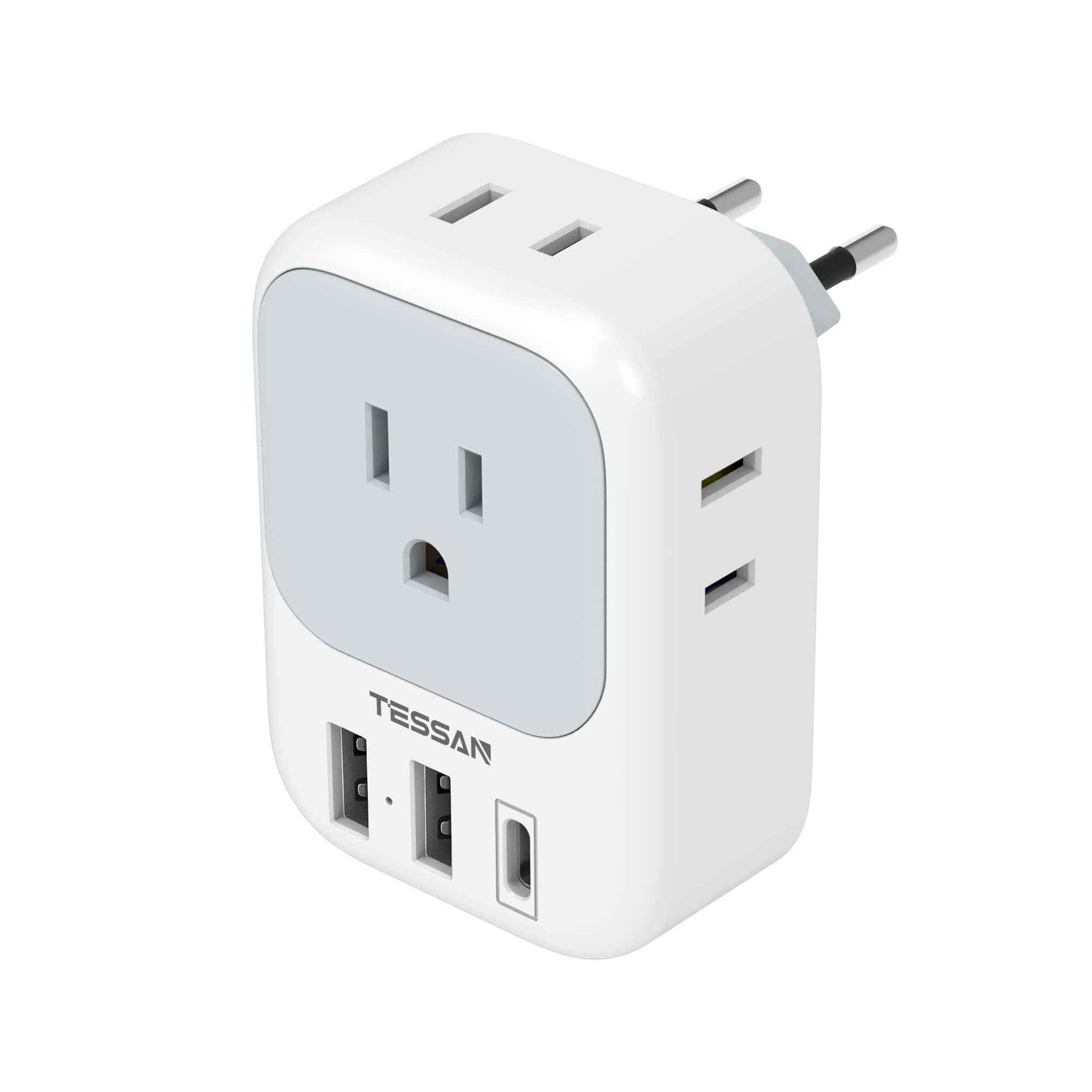 European Travel Plug Adapter Usb C, Tessan International Plug Adapter With 4 Ac Outlets And 3 Usb Ports, Type C Power Adaptor Ch