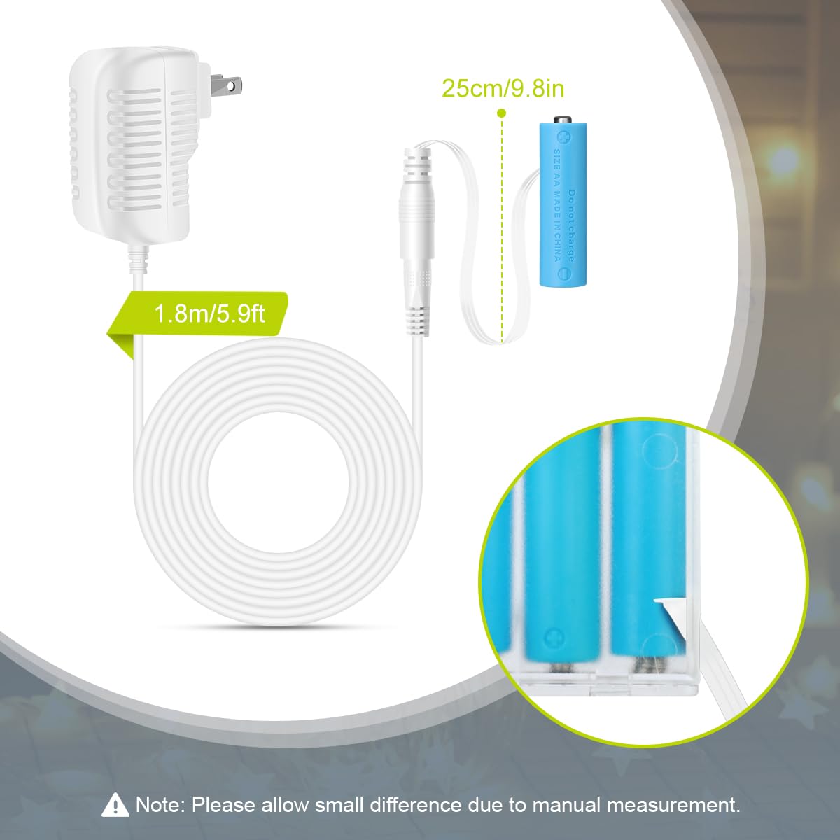 Lenink Ac Power Supply Adapter For 3 Aa Battery, Aa Battery Replacement Adapter For Led Light, Decorations (White)