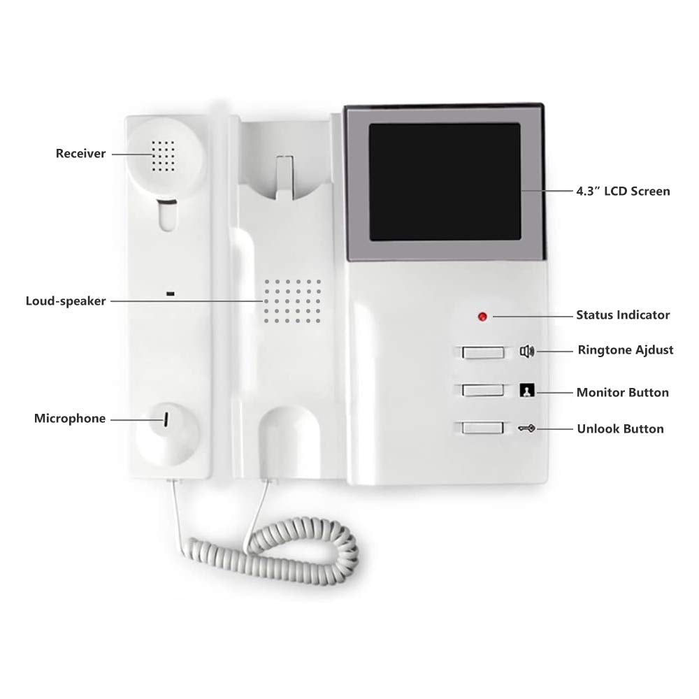AMOCAM Wired Video Intercom Doorbell System, 4.3" HD LCD, 2 Monitors, IR Night Vision, Indoor/Outdoor, Model E156L2, 3 Piece
