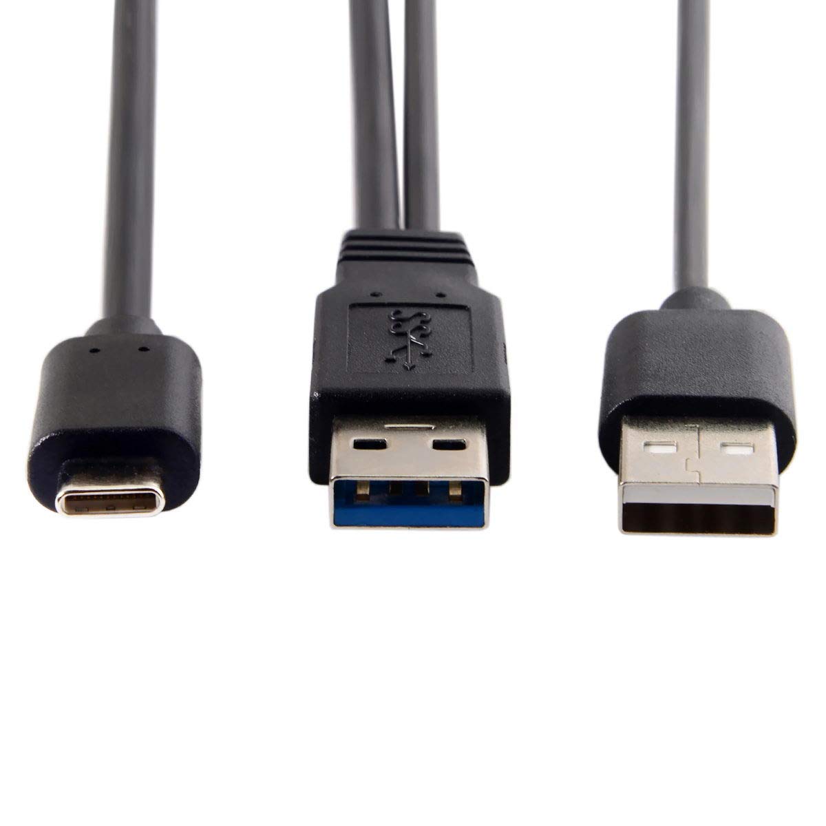 Cablecc Type-C Usb-C To Usb 3.0 Male & Usb 2.0 Dual Power Data Y Cable For Laptop & Hard Disk
