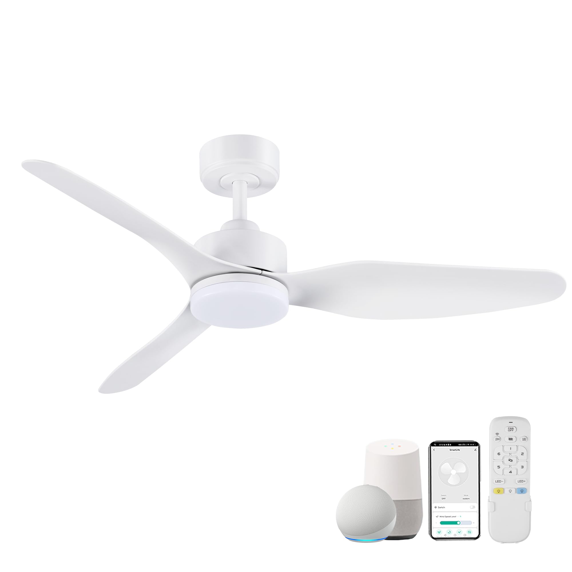 Hoenofly 48 Inch Smart Ceiling Fans with Lights Remote Control,Dimmable LED Light,Outdoor Indoor Modern Ceiling Fan,Quiet DC Mot