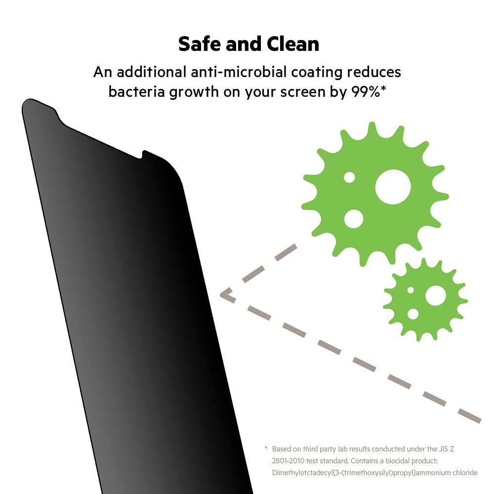 Belkin Iphone 12 Pro/Iphone 12 Screen Protector Temperedglass Privacy Antimicrobial-Treated, Clear (Ova029Zz)