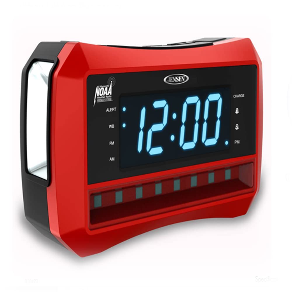 Jensen Digital Am/Fm Weather Band Alarm Clock Radio With Noaa Weather Alert, Emergency Light And Built In Flashlight