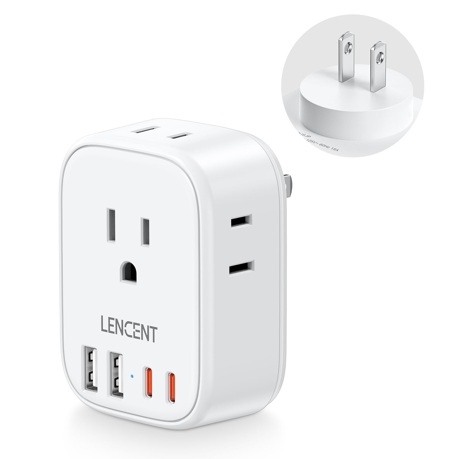 LENCENT US to Japan Plug Adapter, 2 Prong to 3 Prong Outlet Adapter with 4 Outlets 4 USB Ports(2 USB C), Type A Travel Converter
