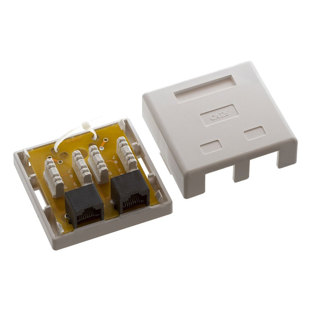 Cmple - 2 Port Cat6 Surface Mount Box, Rj45 Cat6 Dual Port Surface Mount Box For Ethernet Cables, Screws And Double-Side