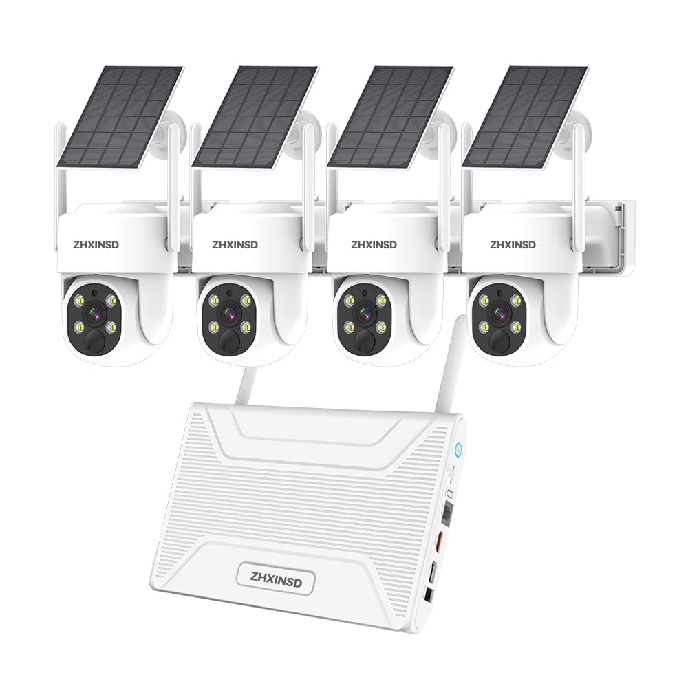 Zhxinsd Ptz Security Cameras Wireless Outdoor Solar Powered, Pan Tilt 360 View 10 Ch Ultra 4Mp Home Security Camera System With 