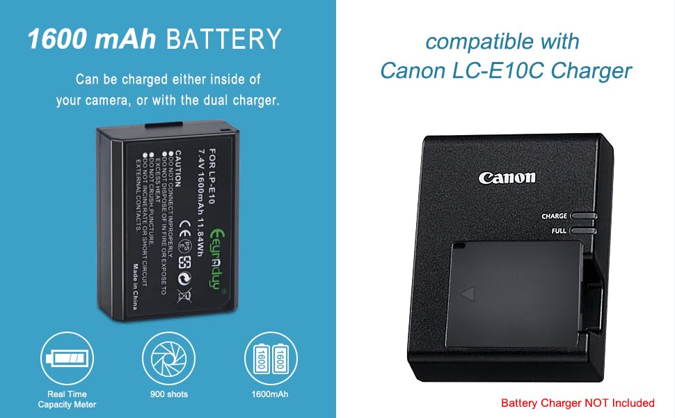 Eeyrnduy 2 Pack Of Lp E10 Batteries For Canon Eos Rebel T7 T6 T5 T3, Kiss X50 X70, Eos 1100D 1200D 1300D 2000D Digital Camera