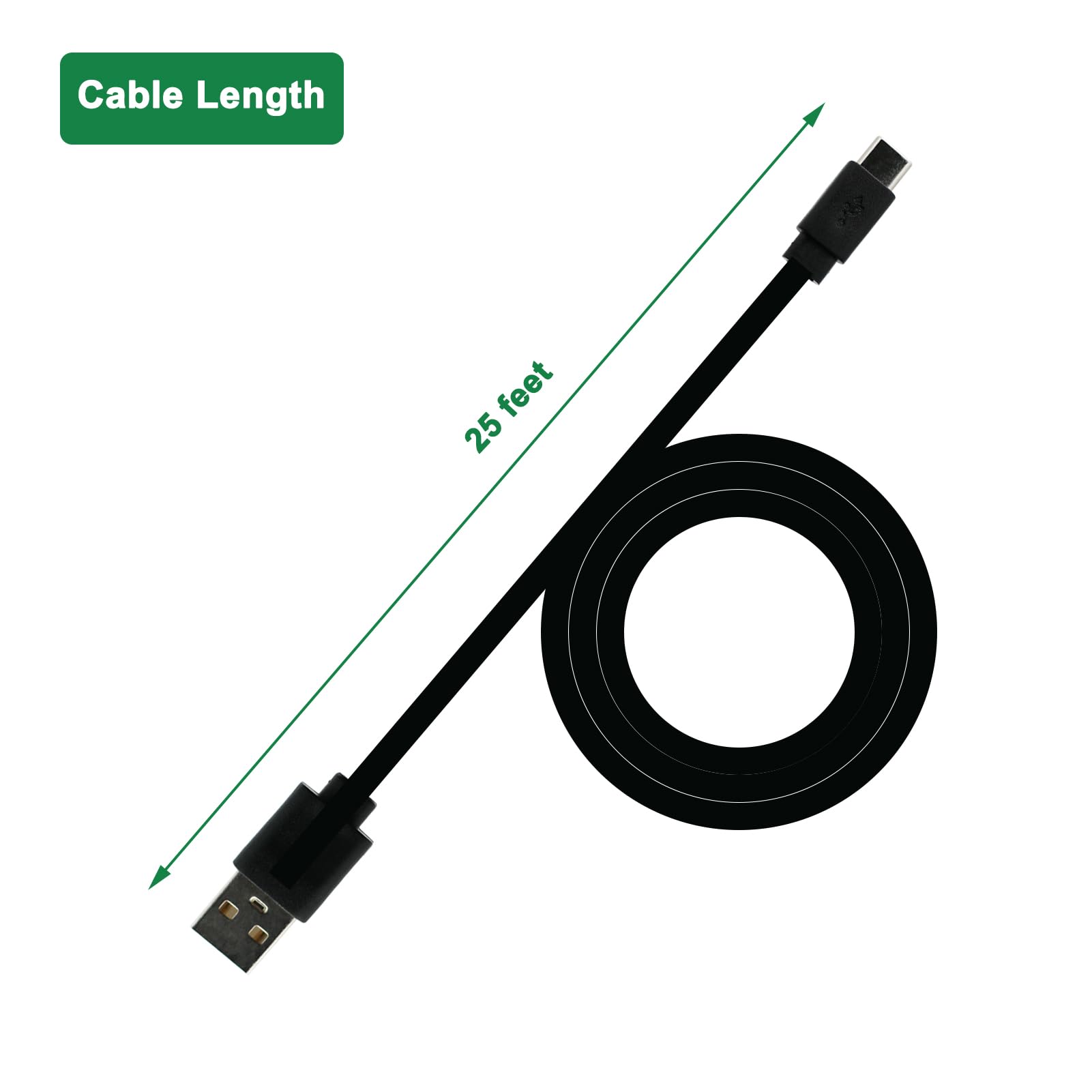 Pdeey 2 Pack Usb Type C Cable 25 Ft For Cctv Security Camera Outdoor, Flat Waterproof