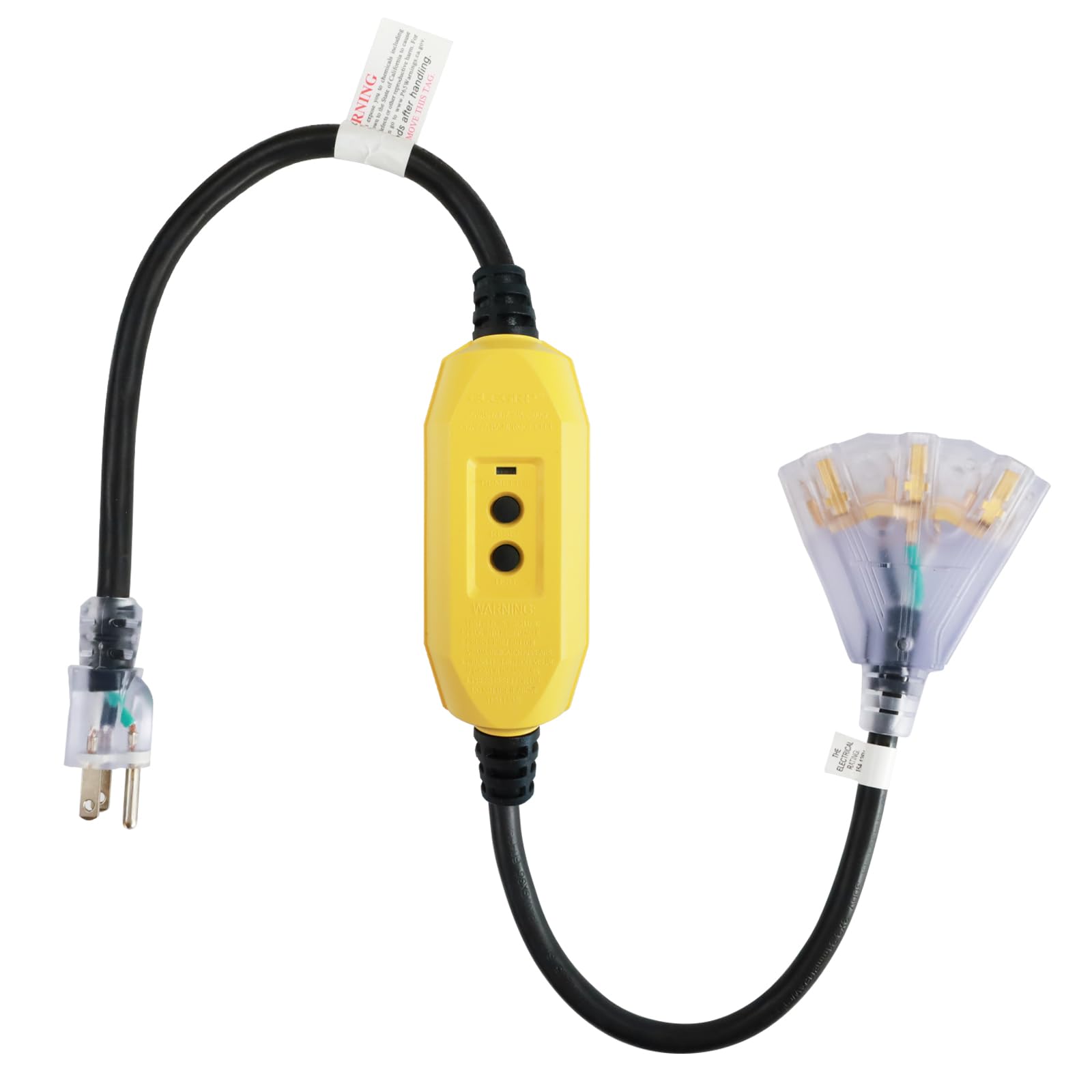 Ep 3 Ft Lighted Gfci Extension Cord With 3 Electrical Power Outlets   12/3 Sjtw Heavy Duty Black Pigtail Extension Cable With 3