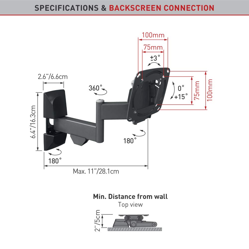 Barkan Tv And Monitor Wall Mount, 13   29 Inch Full Motion Articulating   4 Movement Flat / Curved Screen Bracket, Holds Up To 3