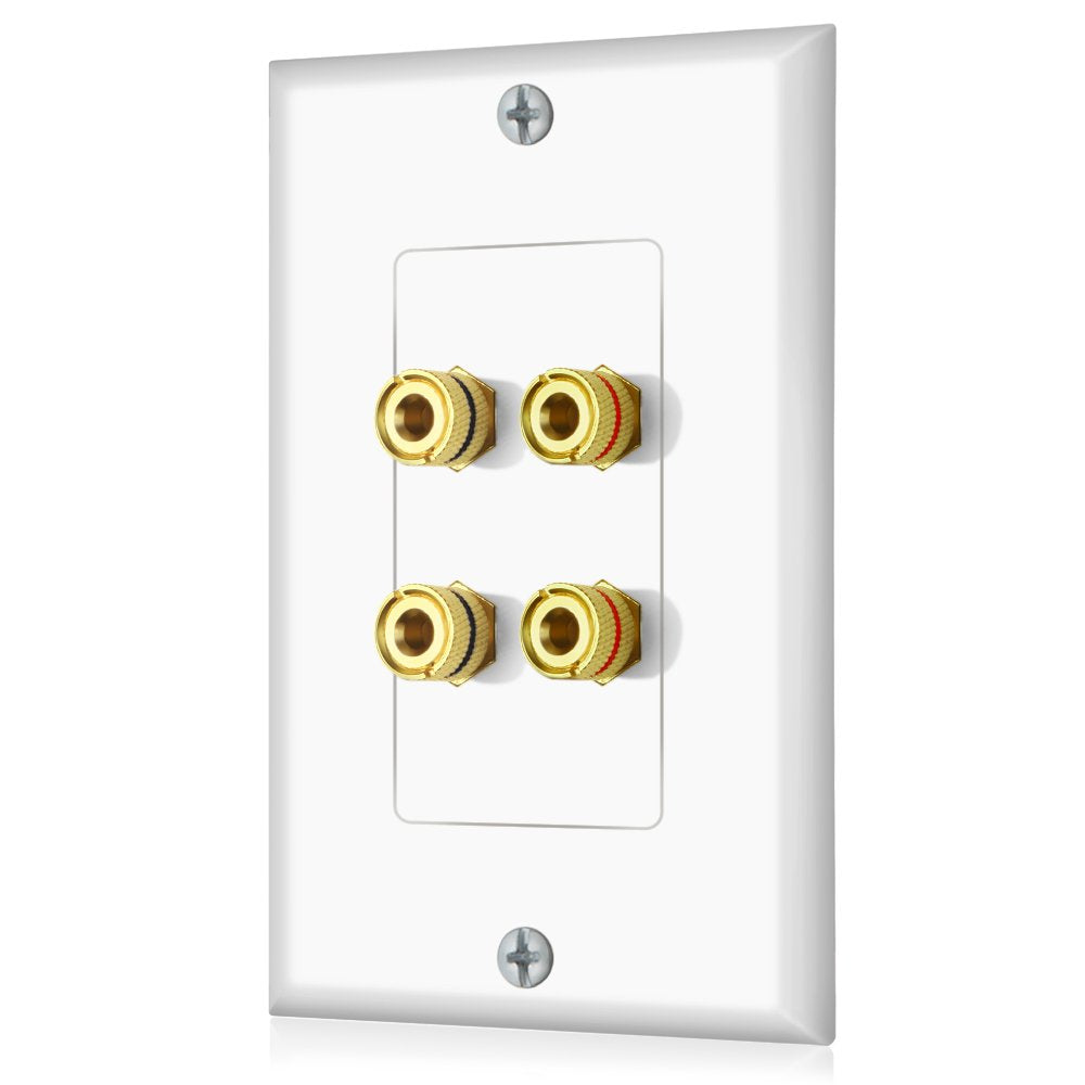 Icespring Banana Binding Post Two Piece Coupler Inset Wall Plate For 2 Speakers Standard Single Gang White