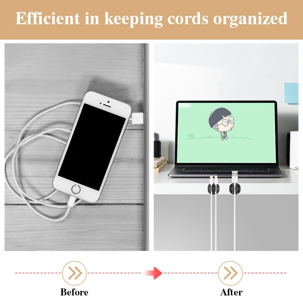 Shintop Cable Clips, 16 Pack Black Cord Organizer Adhesive Cord Management Wire Holder For Organizing Phones Chargers Desk Night