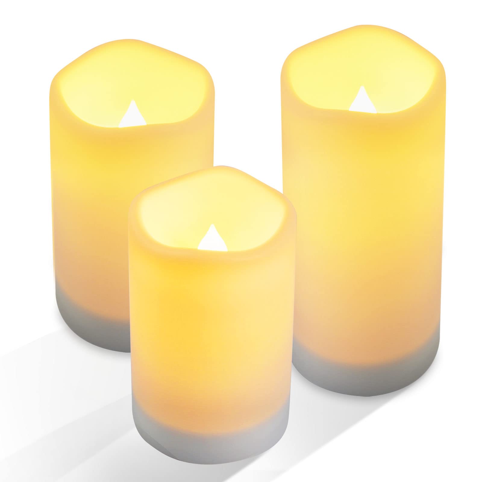 NURADA Large Outdoor Solar Powered Candles - Flameless Pillar Waterproof Rechargeable Candle Set, White Resin, LED Light,Recharg