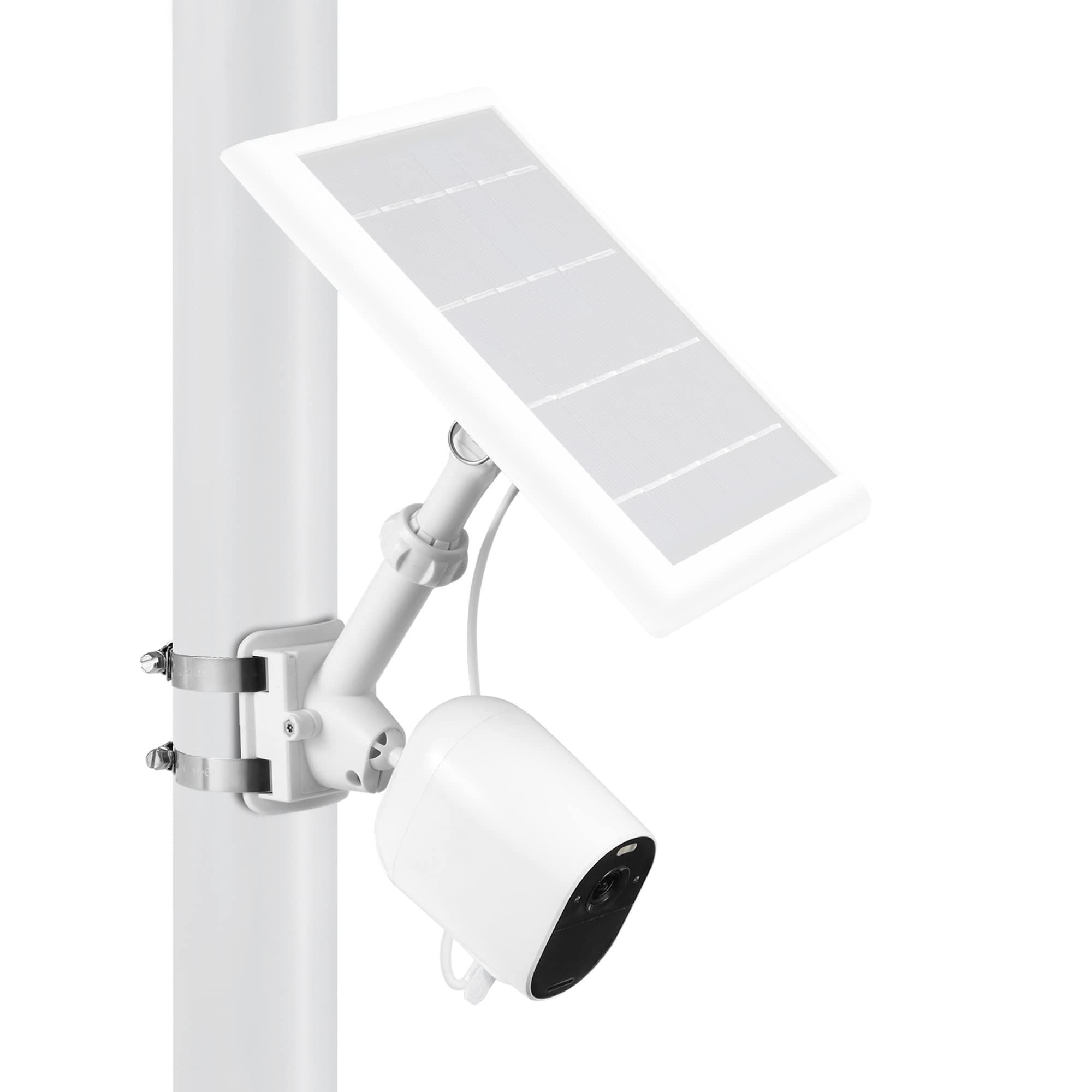Wasserstein 2 In 1 Universal Pole Mount For Camera & Solar Panel Compatible With Wyze, Blink, Ring, Arlo, Eufy Camera (White)