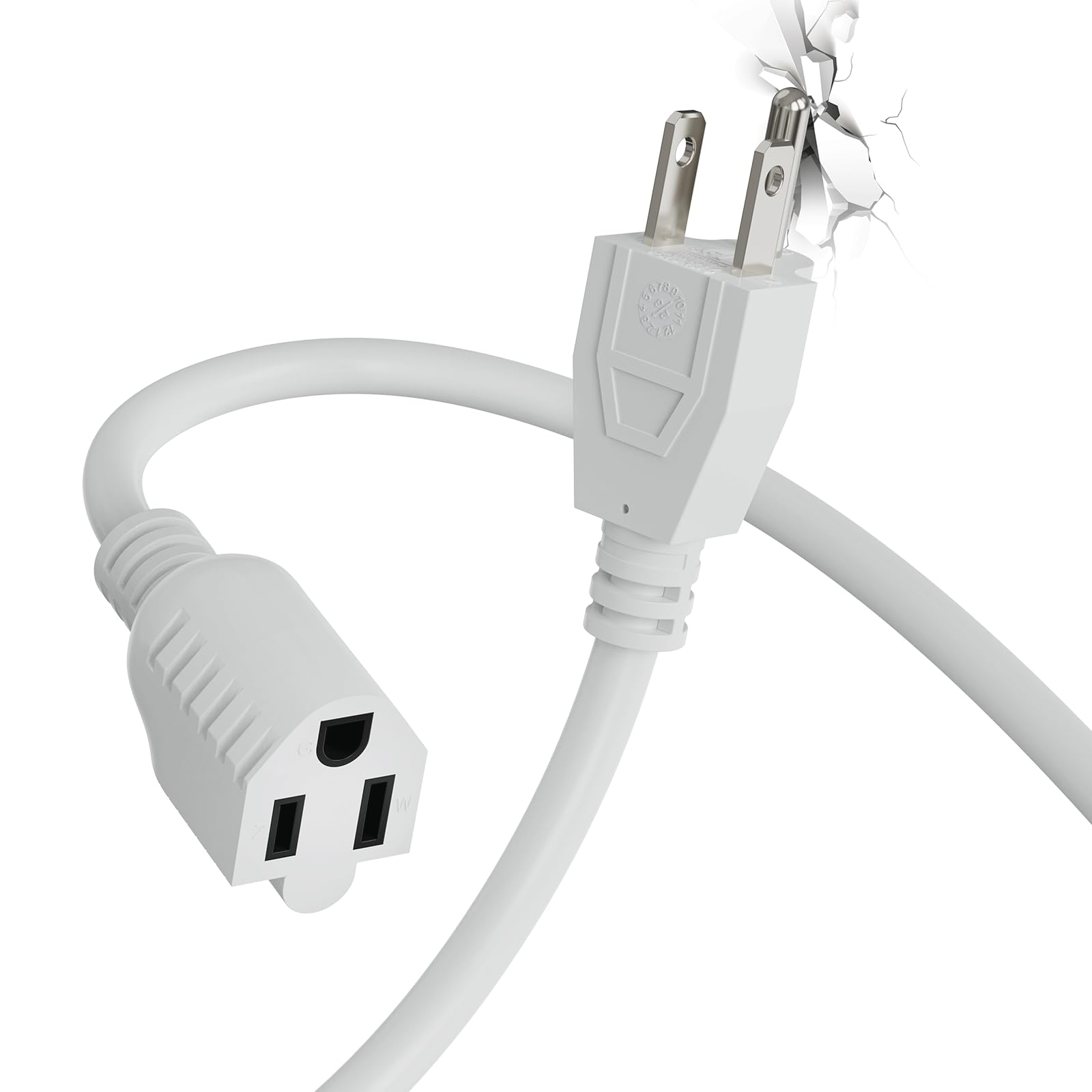 Plugtul 3 Ft Extension Cord White, Short Power Cord, Indoor/Outdoor 16 Gauge 3 Prong Grounded Wire Etl Listed, 13A 1625W 125V Sj