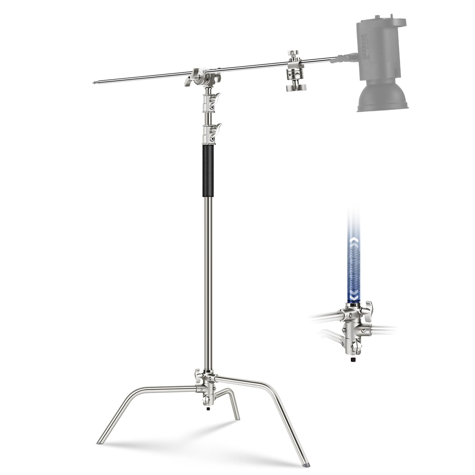 NEEWER Basics 100% Stainless Steel Heavy Duty C Stand with Boom Arm, Max 10.5ft/320cm Photography Light Stand, 4.2ft/128cm Holdi