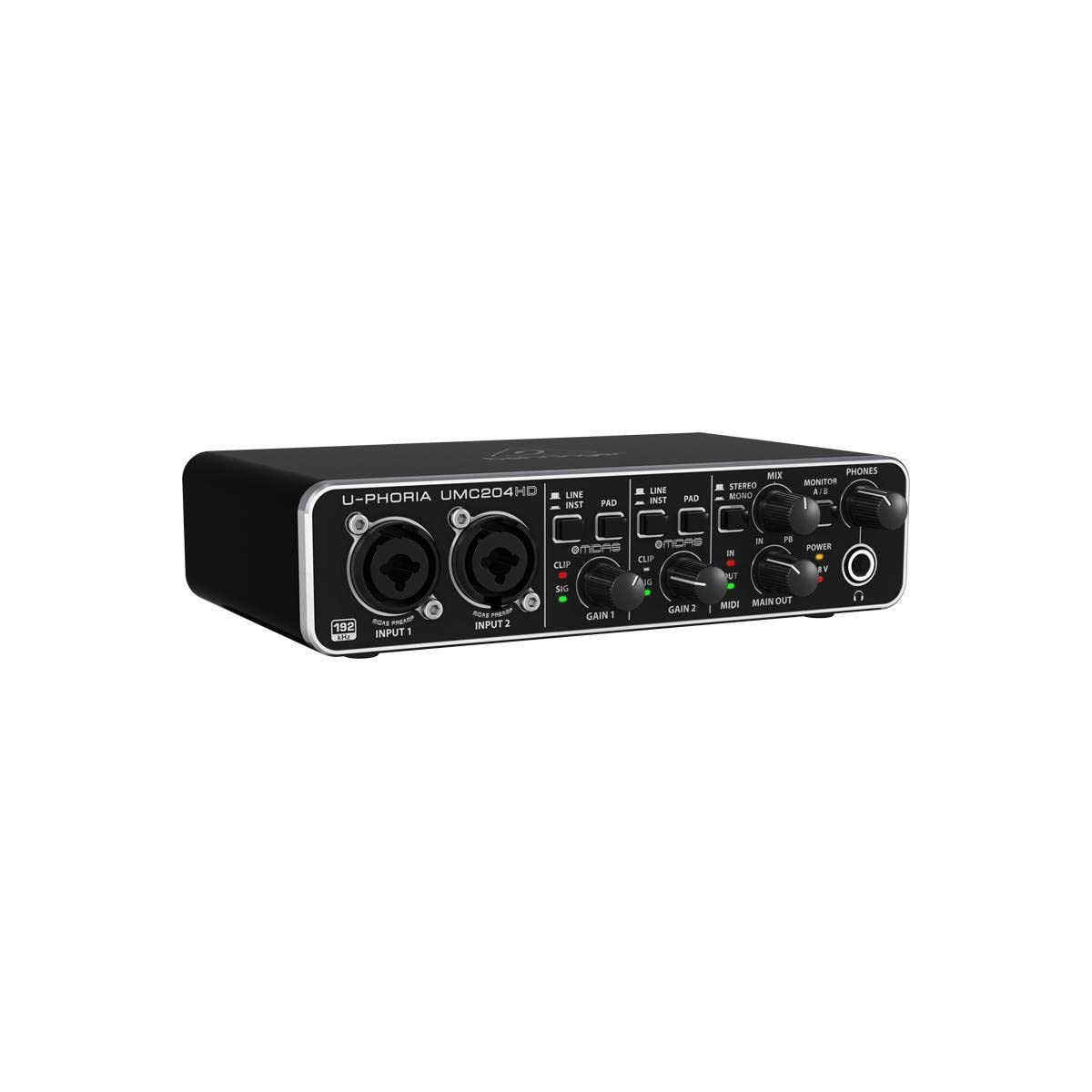Behringer U Phoria Umc204Hd Audiophile 2X4 Usb Audio/Midi Interface With Midas Mic Preamplifiers, 24 Bit/192Khz Resolution