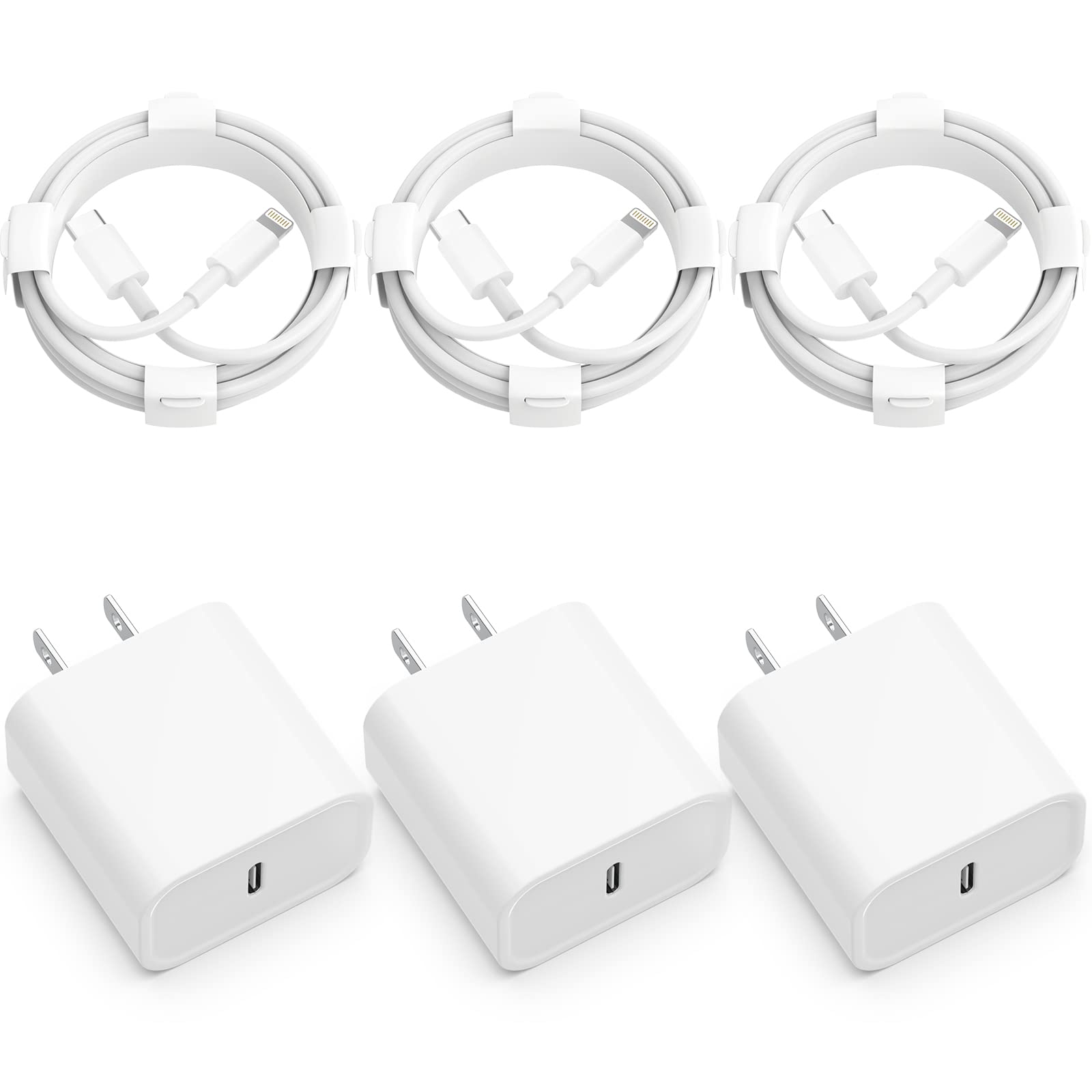 USB C Charger iPhone Charger Fast Charging 3Pack 20W Type C Wall Charger Block with 6FT Long USB C Charger Cable Compatible for 