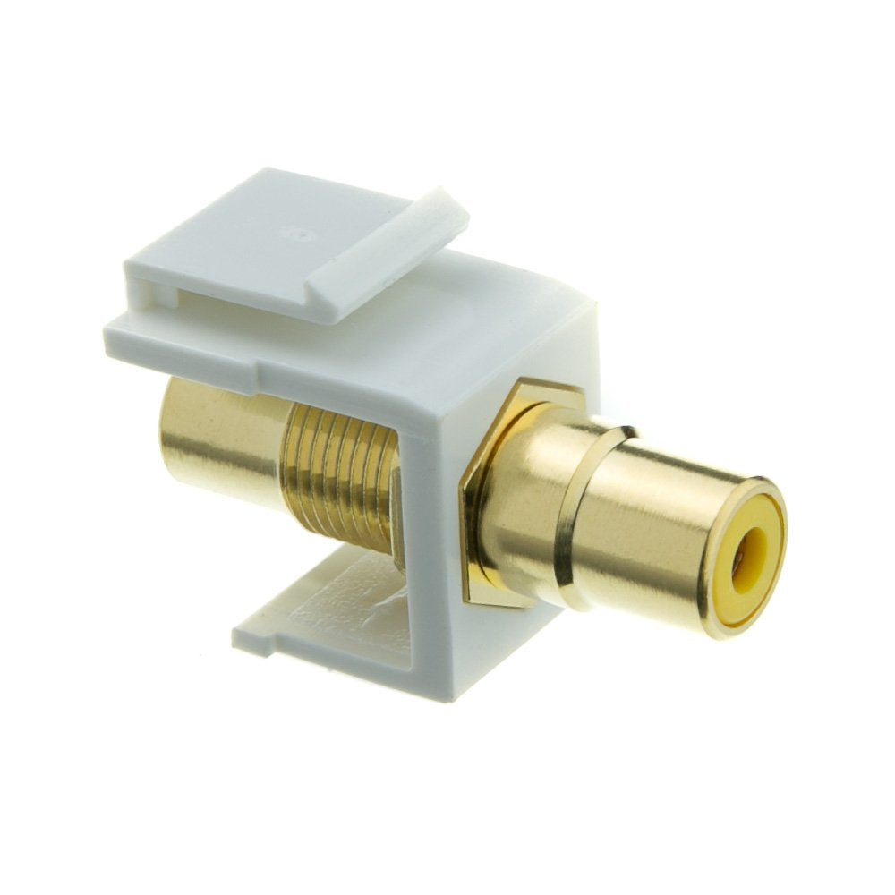 Cablewholesale Gold Plated Rca Female To Rca Female, Yellow Rca Coupler Adapter With White Keystone Insert, Yellow Rca Jack Conn