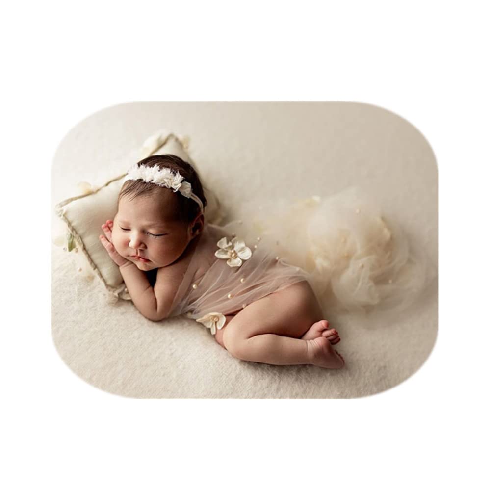Coberllus Newborn Photography Props Boys Girls Wrap Blanket Baby Photo Shoot Floral Pearl Decorative Mesh Rug Layer Basket Fille