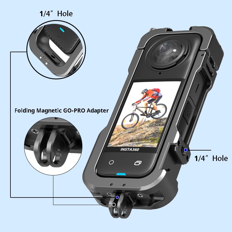 Hafoko Aluminum Alloy Frame Cage For Insta 360 X4 Metal Protective Cage Housing Expansion Case With Cold Shoe For Insta 360 X4 Accessories With Lens Cap+Screen Protector