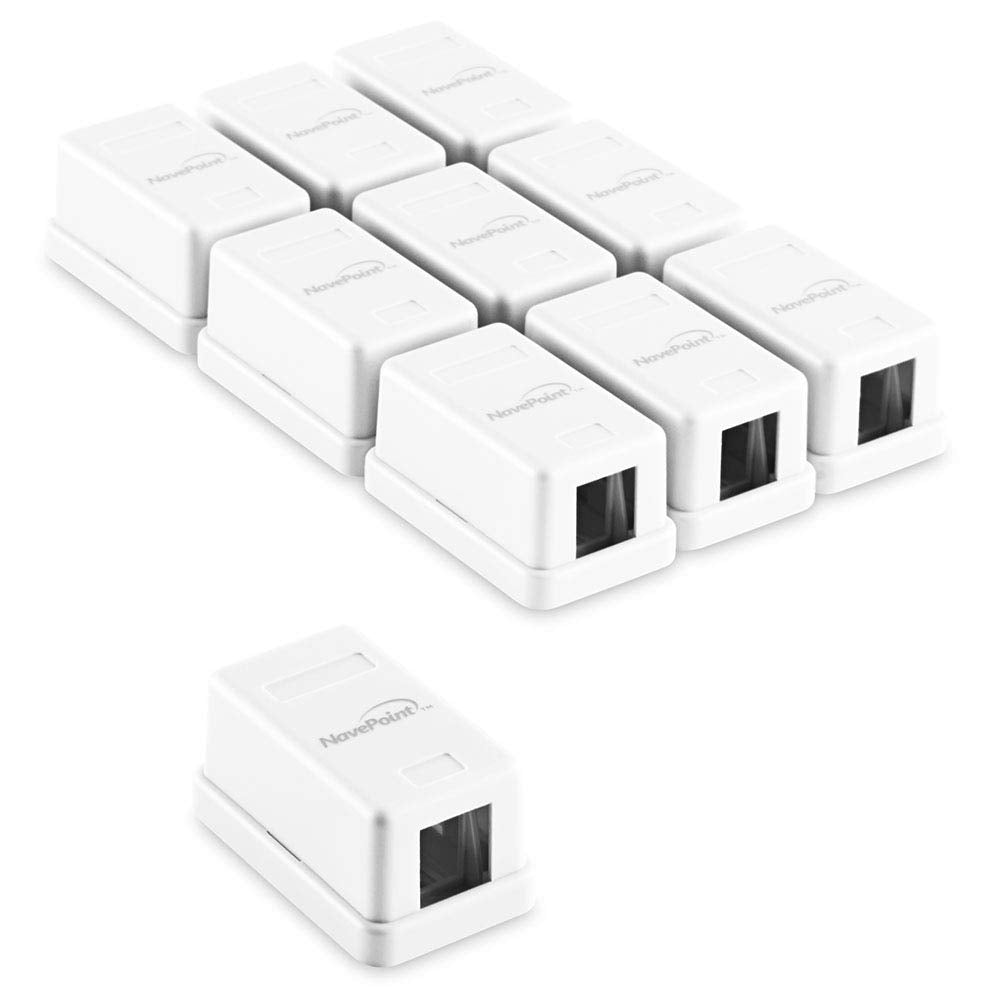 Navepoint Keystone Jack Surface Mount Box 1 Port White, 10 Pack