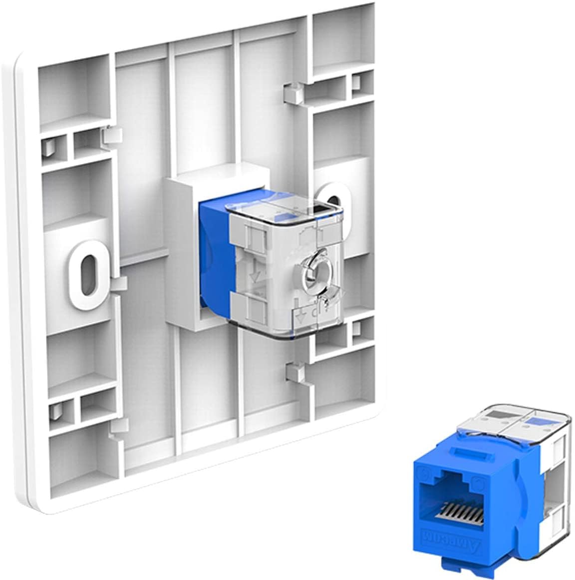 Ampcom Cat6 Keystone Jack Tool Less Rj45 Utp, No Punch Down Tool Required Module Coupler  12 Pack Blue