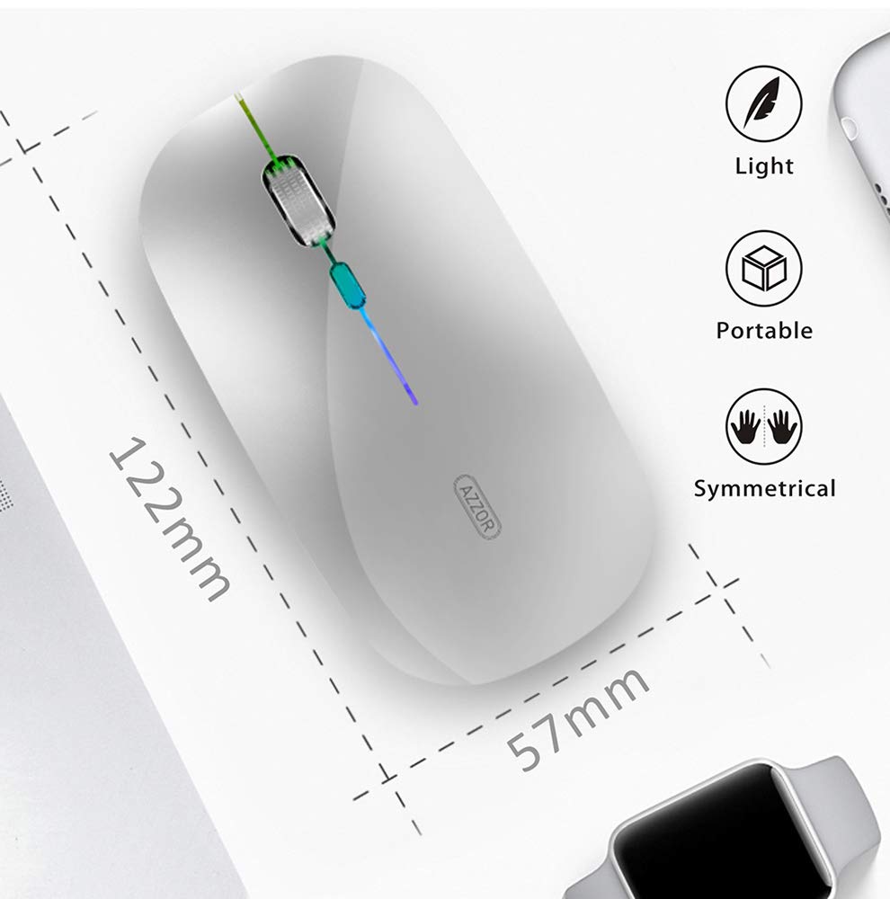Uiosmuph Led Wireless Mouse, G12 Slim Rechargeable Silent Mouse, 2.4G Portable Optical Computer Mice With Usb Receiver And Type