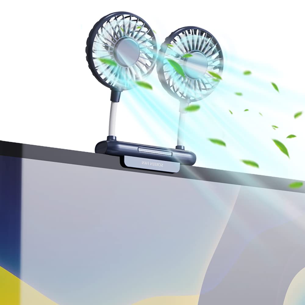Thrrly Desktop Fan, Monitor Clip On Fan With 2 Fan Heads, 3 Speeds Office Desk Fan Usb Powered Cooling Fan With Sturdy Adjustabl