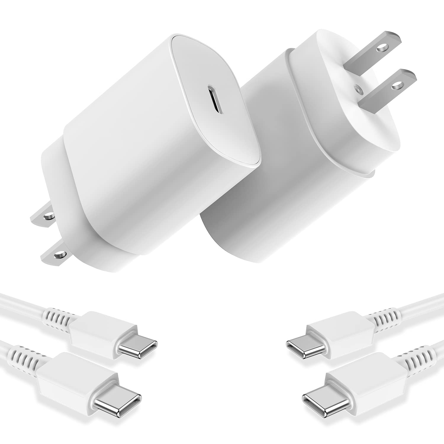 Type C Charger, 2 Pack 25W Pd Usb C Wall Charger Super Fast Charging Block & 3Ft Android Phone Charger Cable For Samsung Galaxy