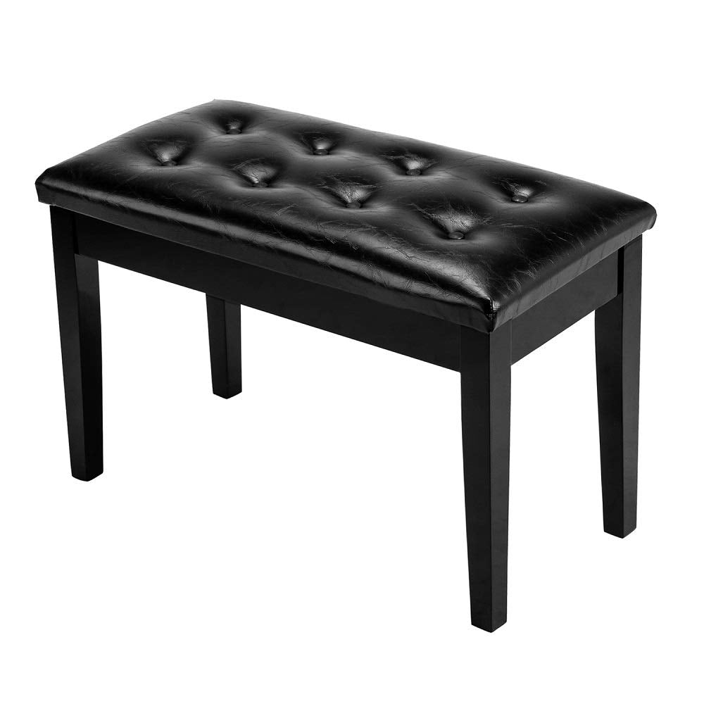 Bonnlo Wooden Double/Duet Piano Bench With Storage And Thick Cushion Faux Leather Padded Piano Stool Artist Duet Seat  Black