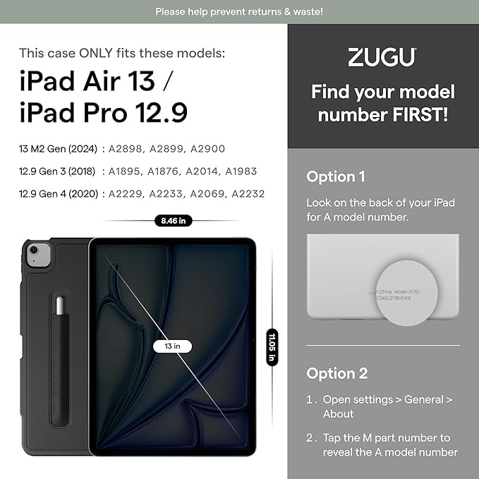 Zugu Case For Ipad Air 13 Inch M3 2025 & M2 2024 &/12.9 Inch (3Rd/4Th Gen), Slim Protective Cover With Apple Pencil Charging & S