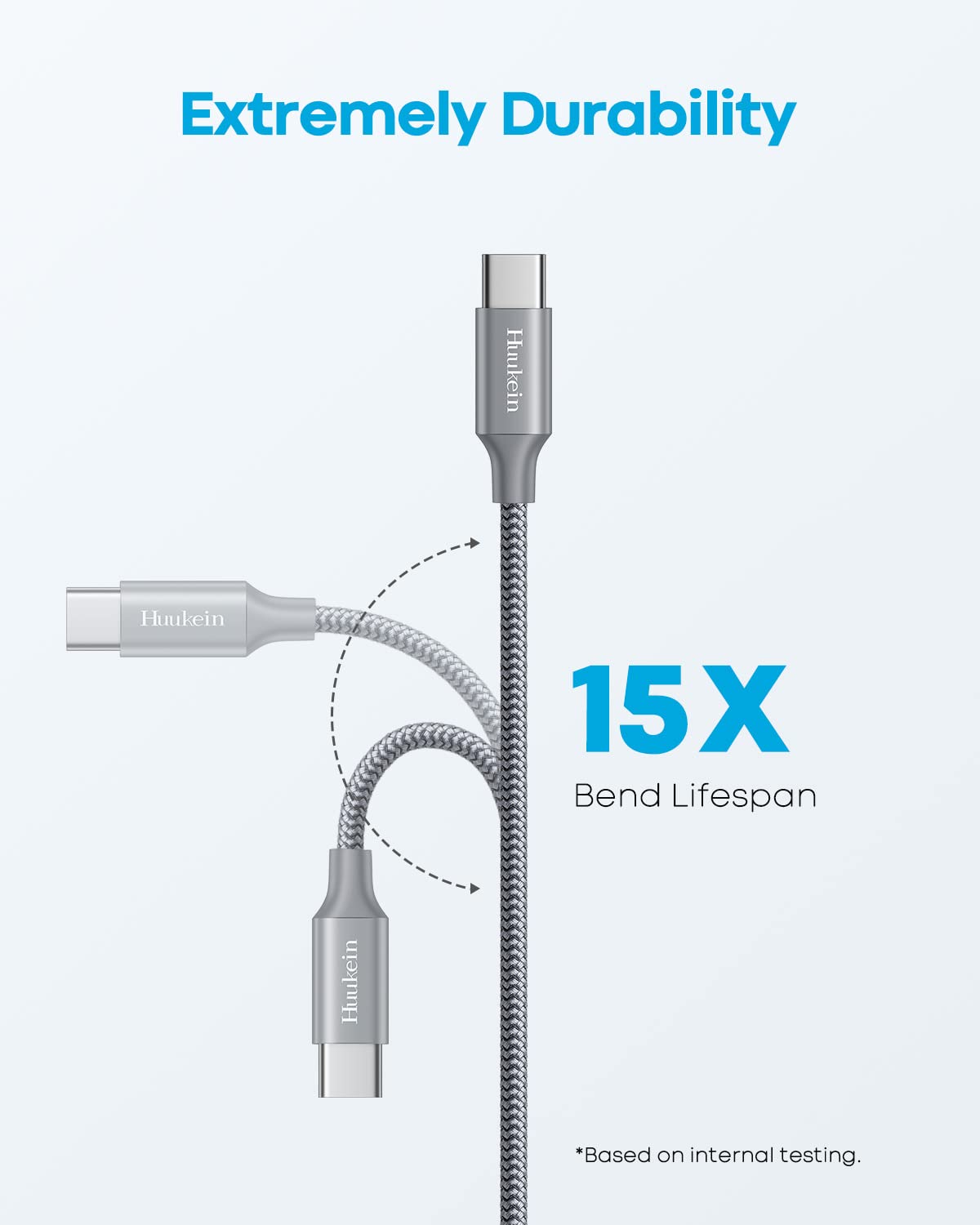 Huukein Fast Charging USB C Cable USB A to Type C Braided Nylon Grey 1ft (2-Pack)