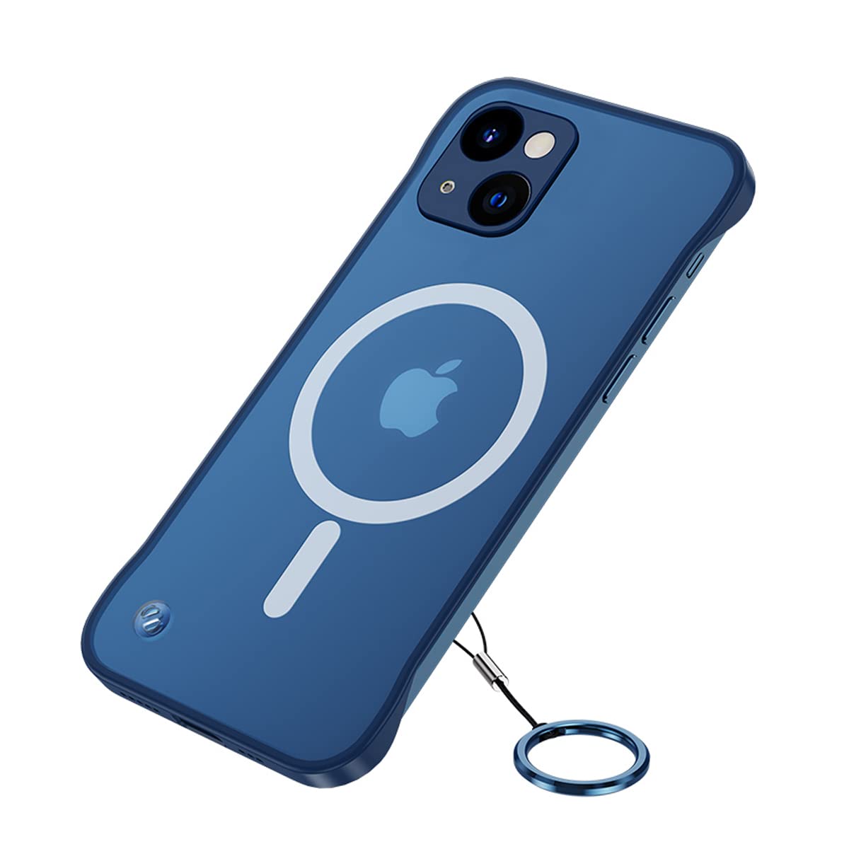Galapple Ultra Thin Frameless Magnetic Case For Iphone 14, Blue Matte Minimalist Case With Shockproof Corner& Finger Loop String
