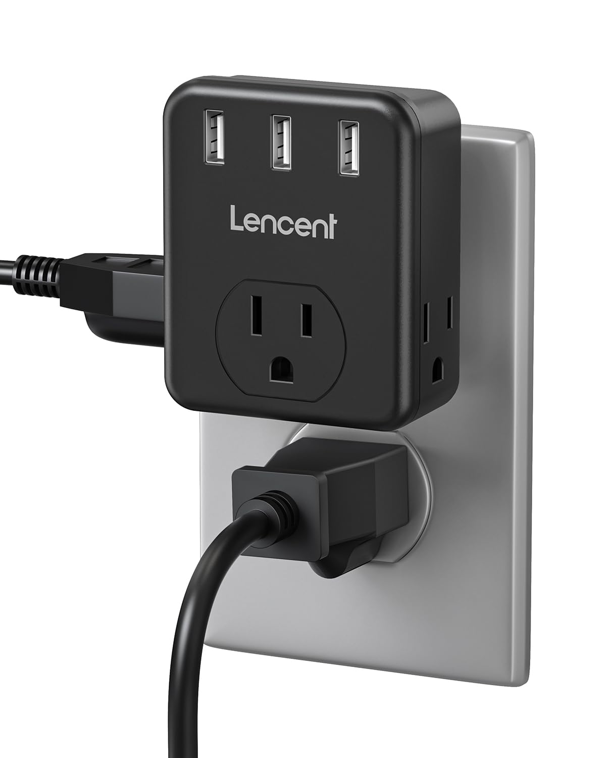 Lencent Multi Plug Outlet Extender, 3 Outlets Splitter With 3 Usb Ports, Usb Brick, Wall Charger, 3 Prong Plug, Power Charging B