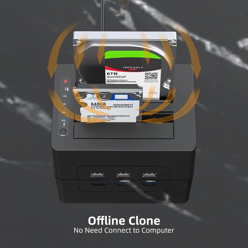 Maiwo Dual Bay Hard Drive Docking Station With Offline Clone For 2.5 3.5 Inch Sata Hdd Ssd, 3X Usb 3.0 Hub Extension, 44Tb Capacity, External Hard Drive Duplicator Cloner