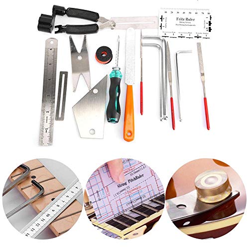 Guitar Repair Maintenance Tool Kit,Full Set Musicians Guitar Care Kit 3 In 1 String Winder Leveling Ruler Fret Sanding File With Bag For Guitar Ukulele Bass
