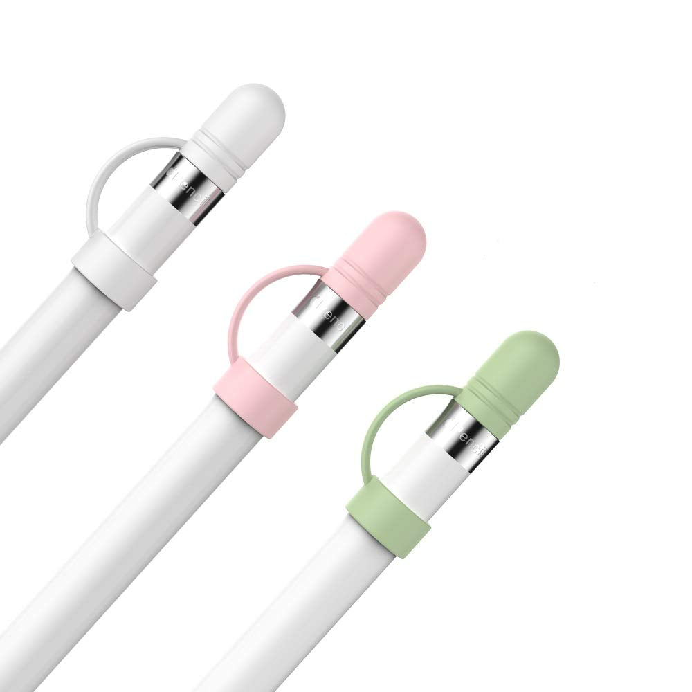 Ahastyle 3 Pack Cap Replacement Holder With Anti Lost Strap Silicone Protective Cap Cover For Apple Pencil 1St Generation(White,